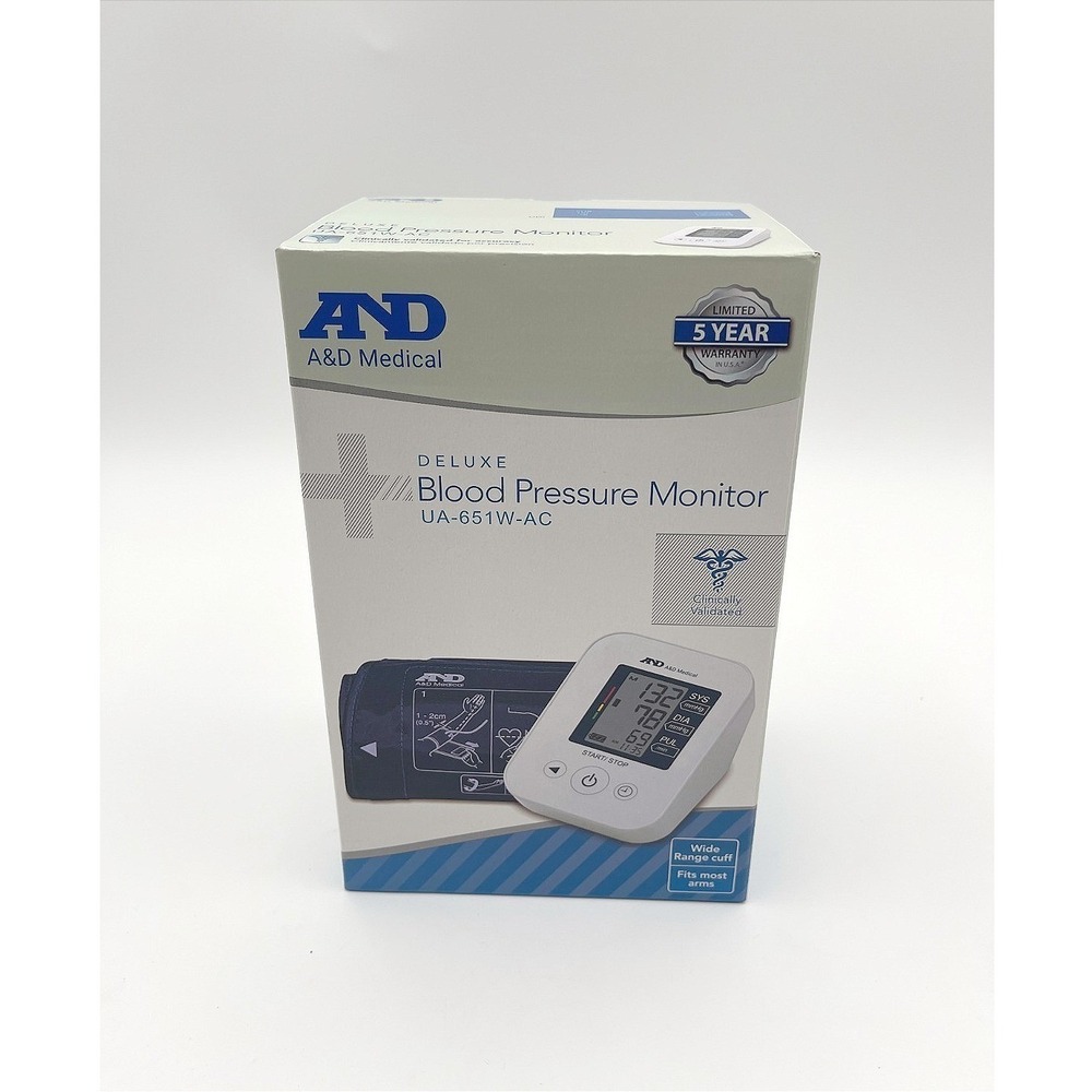 A&D Medical UA-651W-AC White Deluxe Digital Upper Arm Blood Pressure Monitor NWB